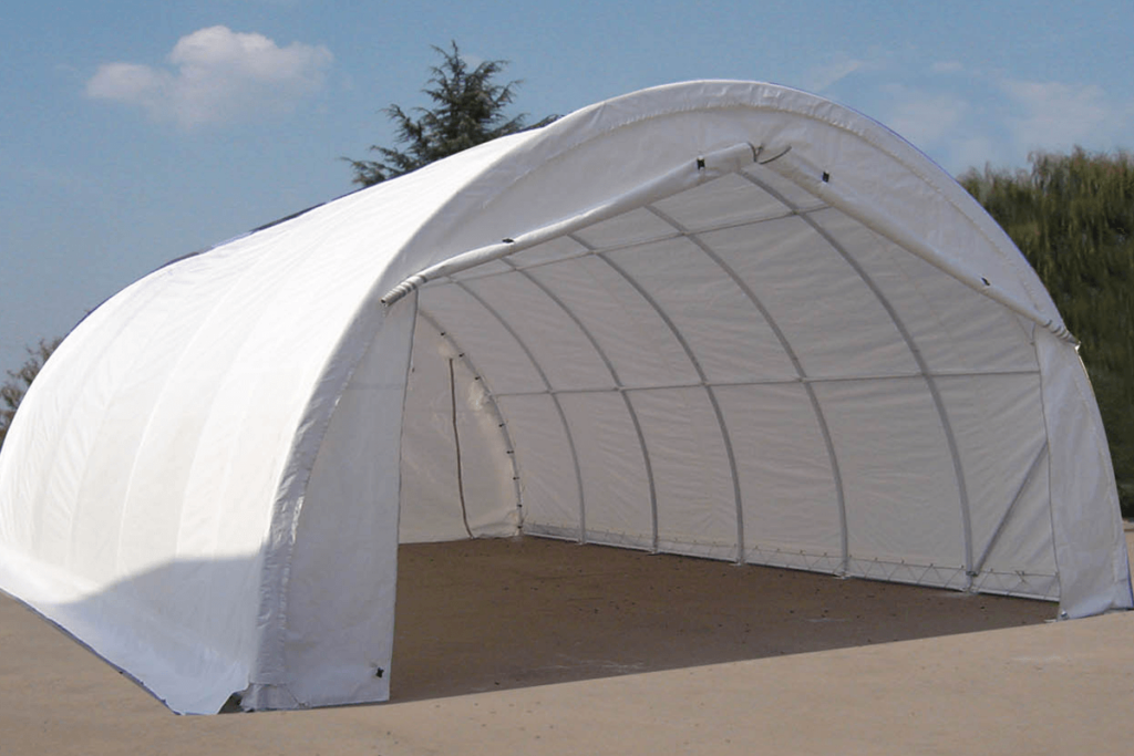 White fabric storage shelter - fabrics for temporary shelters