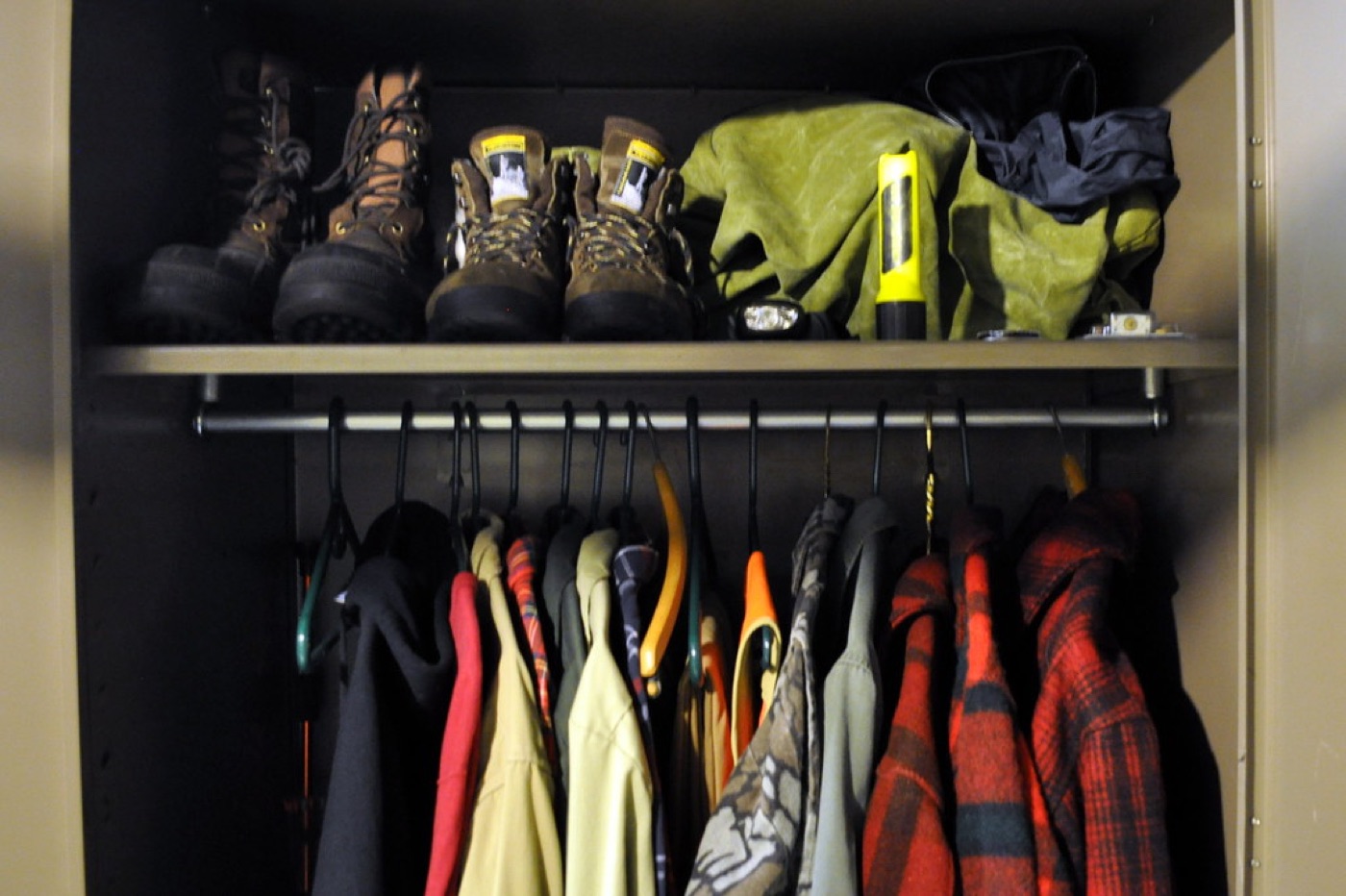 Country-style jackets and workwear stored on a rack